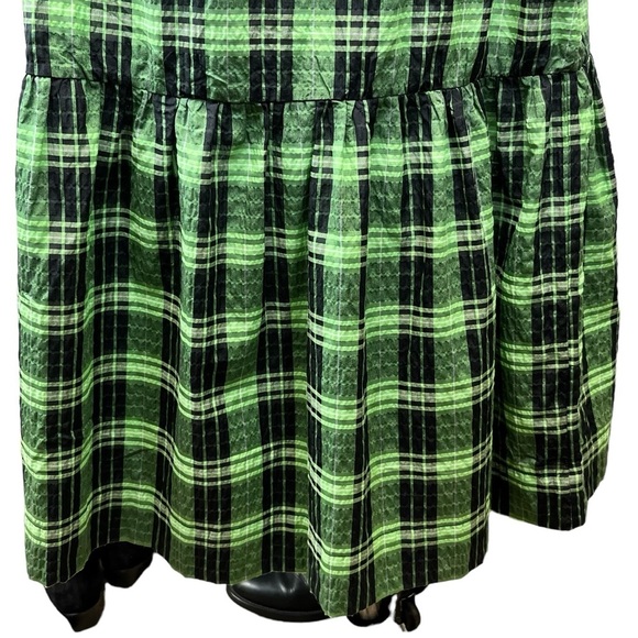 GANNI Seersucker Tiered Check Midi Dress Women in Peapod Green and Black Size 2 - Picture 8 of 16